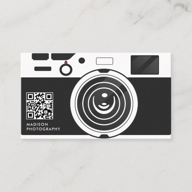 Creative Black And White Photography Qr Code Business Card (Front)