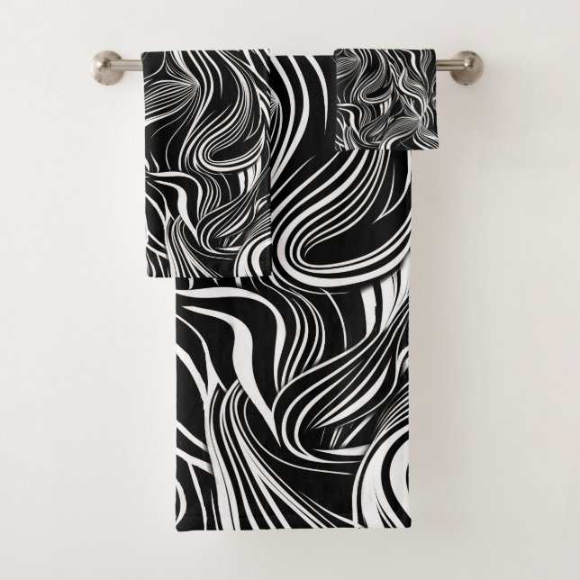 Creative Black and White Seamless Abstracts Bath Towel Set (Insitu)