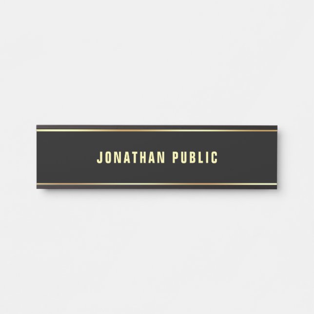 Creative Black Gold Text Name Clean Template Chic Door Sign (Front)