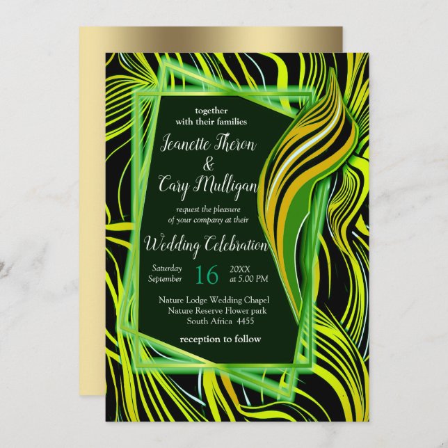 Creative Black, Green & Orange Seamless Abstracts Invitation (Front/Back)