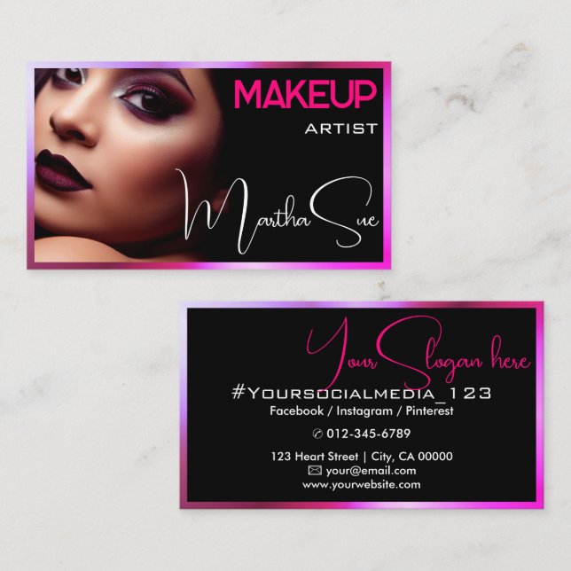 Creative Black Pink Lilac Beauty Photo Image Business Card (Front/Back)