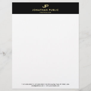 Creative Black White Gold Monogram Simple Modern Custom Letterhead