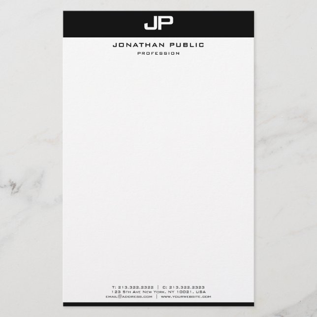 Creative Black White Template Modern Minimalist Stationery (Front)