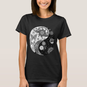 Creative Black white Yin Yang Night Day Mandala T-Shirt
