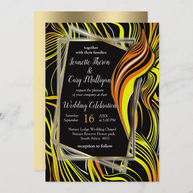 Creative Black, yellow & Orange Seamless Abstracts Invitation (Front/Back)