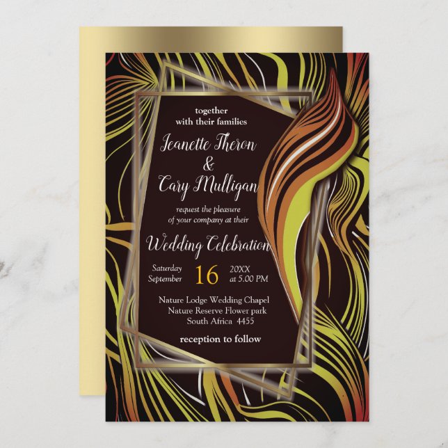 Creative Black, yellow & Orange Seamless Abstracts Invitation (Front/Back)