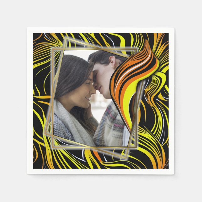 Creative Black,Yellow & Orange Seamless Abstracts Napkin (Front)