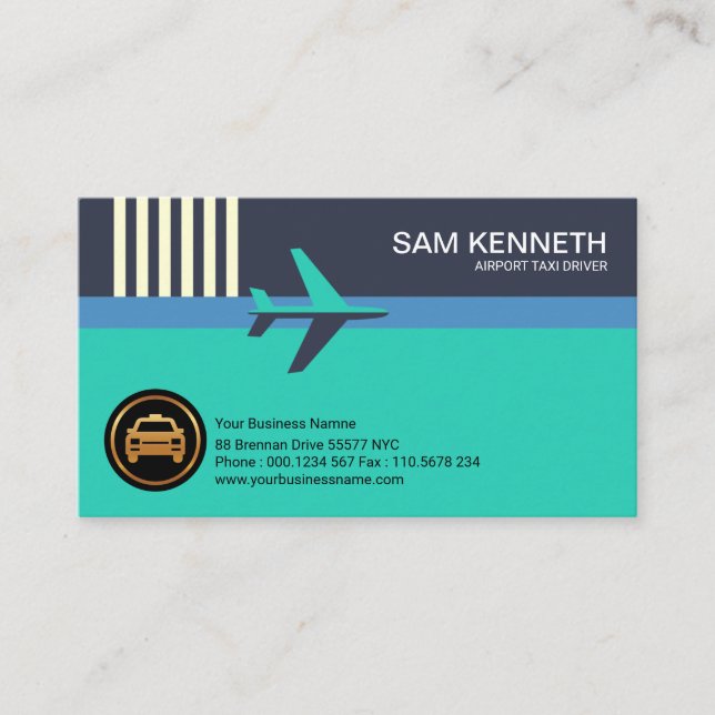 Creative Blue Airplane Runway Airport Taxi Business Card (Front)