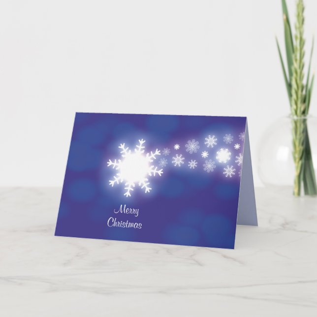Creative Blue Composed Snow Flakes Comet Graphic Holiday Card (Front)