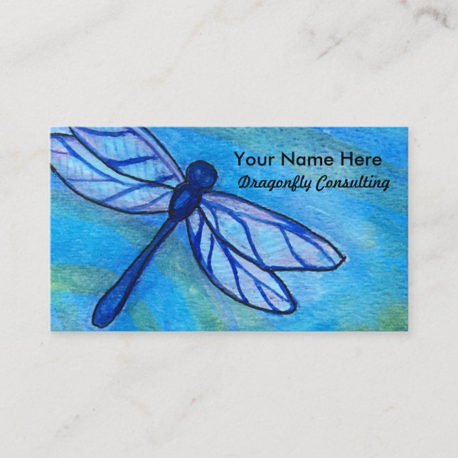 Creative Blue Dragonfly Watercolor Business Card (Front)