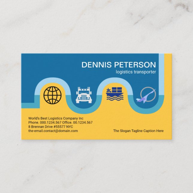 Creative Blue Logistics Road Map Transport Icons Business Card (Front)