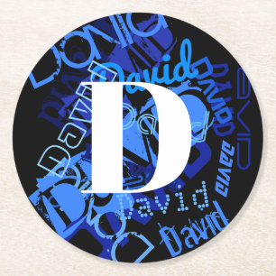 Creative Blue Monogram Round Paper Coaster