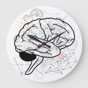 Creative Brain Artwork With Science Theme Large Clock