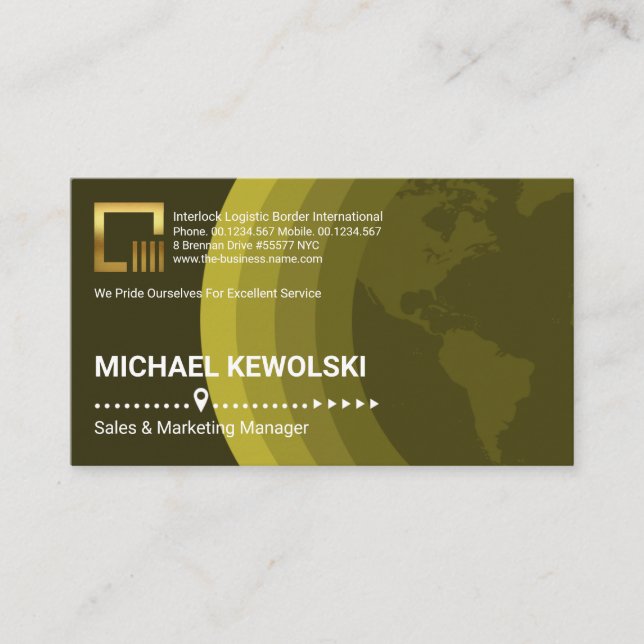 Creative Brown Layered Globe Sales Marketing Business Card (Front)