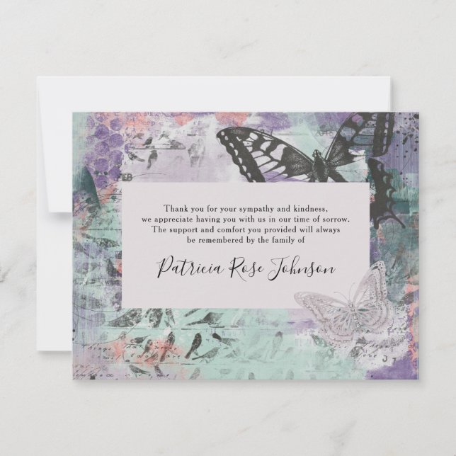 Creative Butterfly Funeral Memorial Thank You Card (Front)