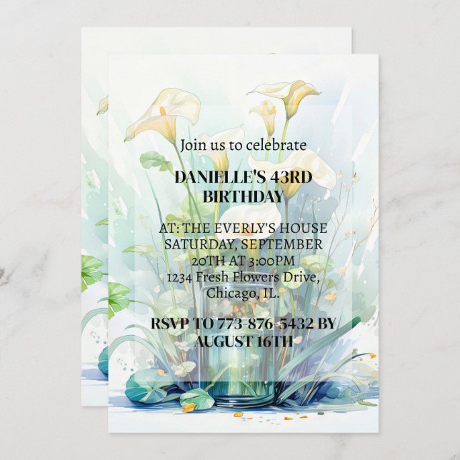 Creative Calla Lily Flower Art Birthday Party Invitation (Front/Back)
