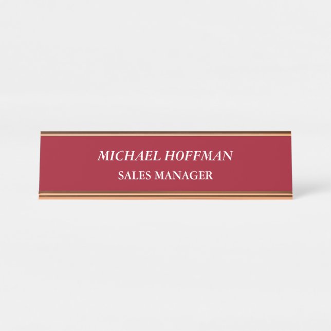 Creative Carmine Red Minimalist Classical Italic Desk Name Plate (Front)