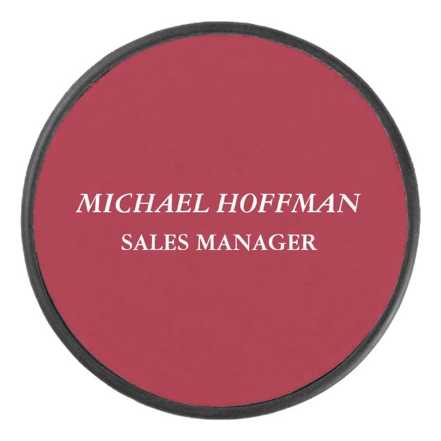 Creative Carmine Red Minimalist Classical Italic Hockey Puck (Front)