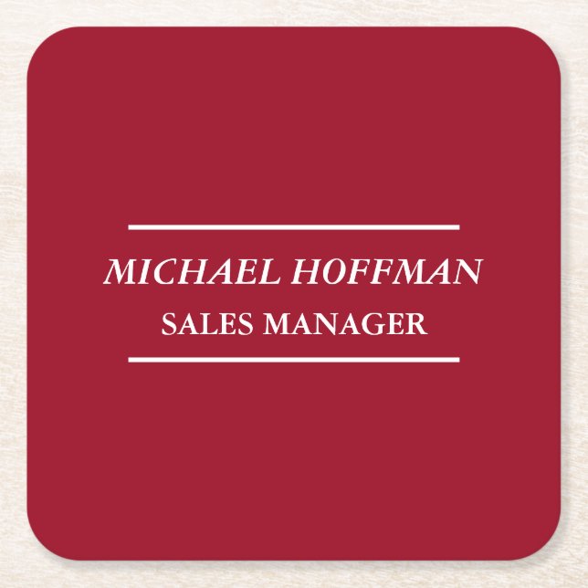 Creative Carmine Red Minimalist Classical Italic Square Paper Coaster (Front)