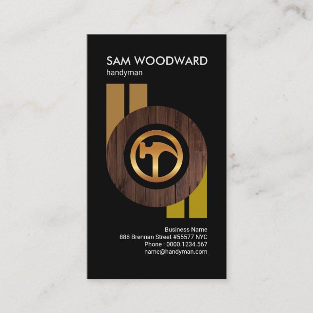 Creative Circular Wood Panel Handyman Business Card (Front)