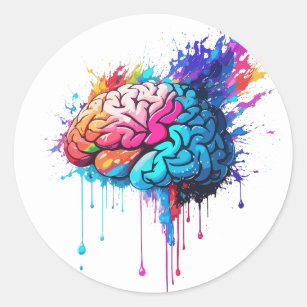 Creative Colourful Brain Splash Artwork Classic Round Sticker
