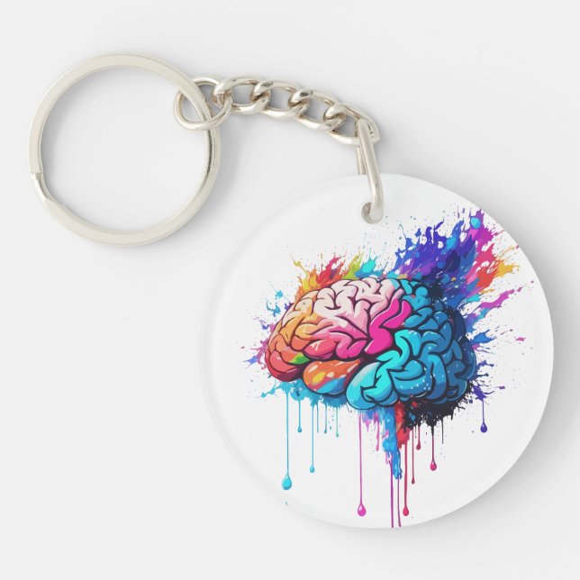 Creative Colourful Brain Splash Artwork Key Ring (Front)