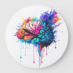 Creative Colourful Brain Splash Artwork Large Clock