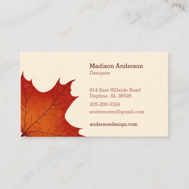 Creative Colourful Fall Maple Leaf Business Card (Front)