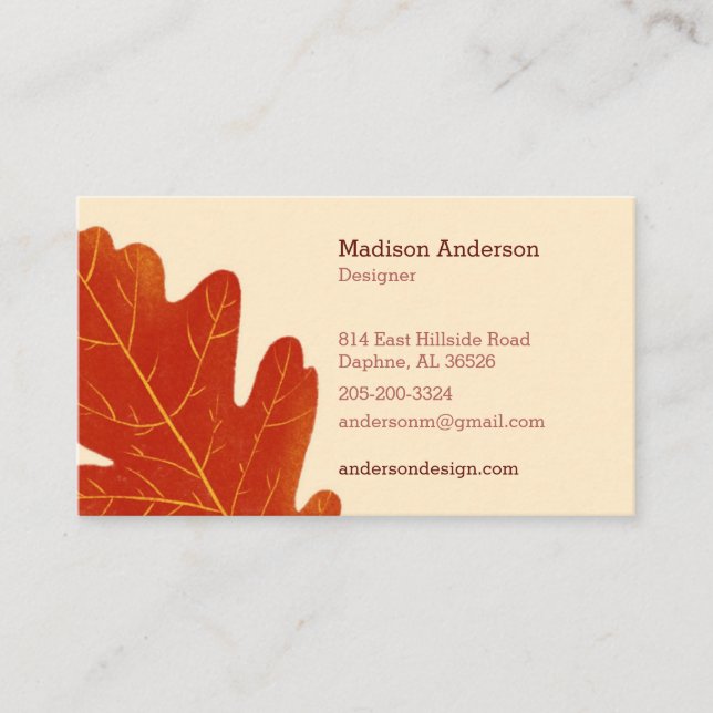 Creative Colourful Fall Oak Leaf Business Card (Front)