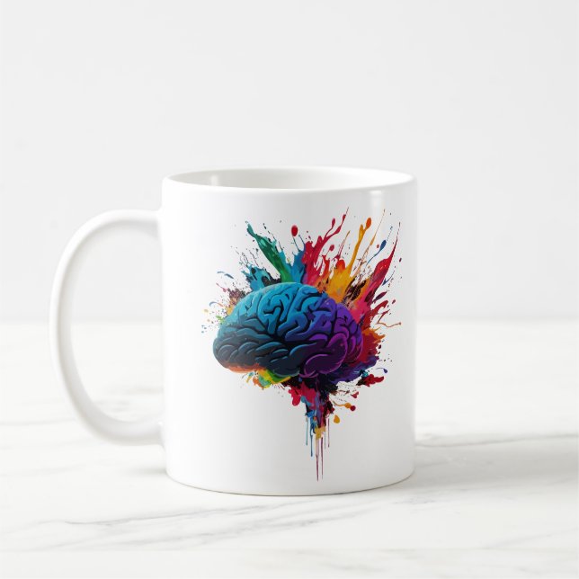Creative Colourful Splash Brain Design Coffee Mug (Left)