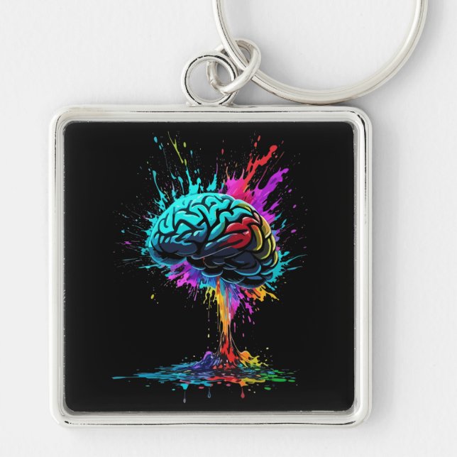 Creative Colourful Splash Brain Design Key Ring (Front)