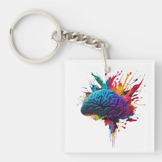 Creative Colourful Splash Brain Design Key Ring (Front)