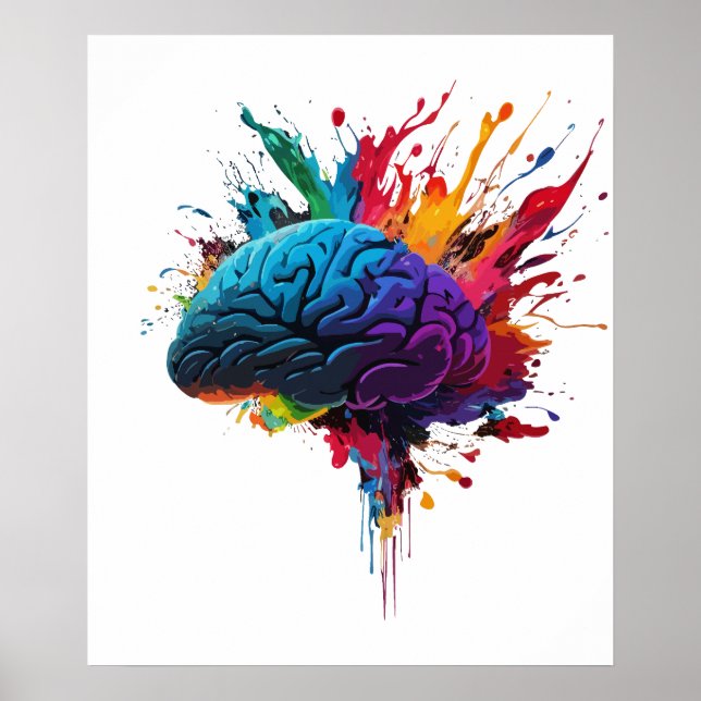 Creative Colourful Splash Brain Design Poster (Front)