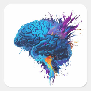 Creative Colourful Splash Brain Design Square Sticker