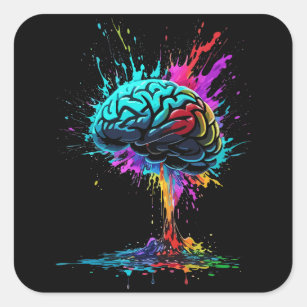 Creative Colourful Splash Brain Design Square Sticker
