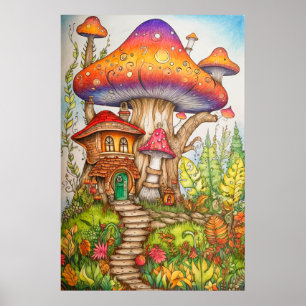 Creative Colourful Whimsical Mushroom Dwelling Poster
