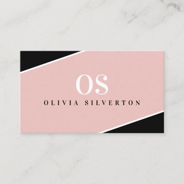 CREATIVE CORNERS classy monogram black pink white Business Card (Front)