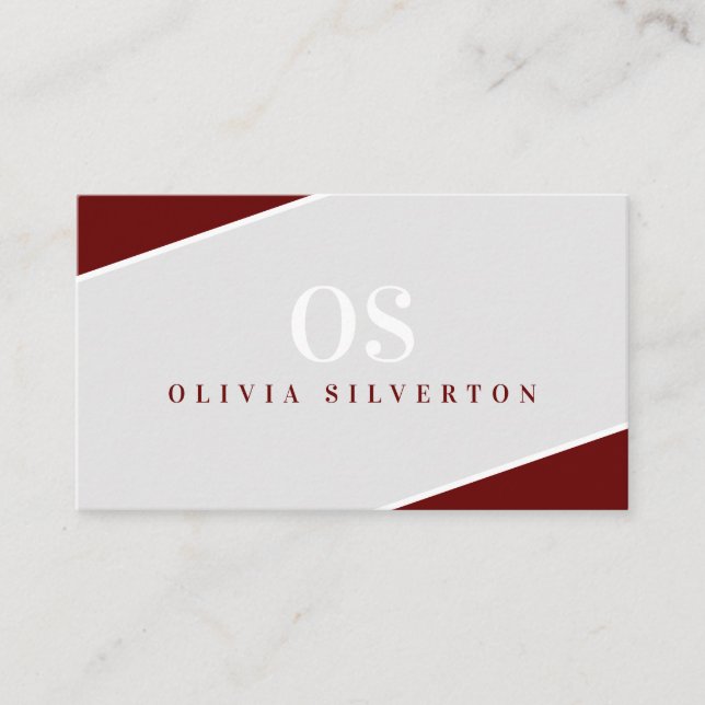 CREATIVE CORNERS classy monogram maroon grey white Business Card (Front)