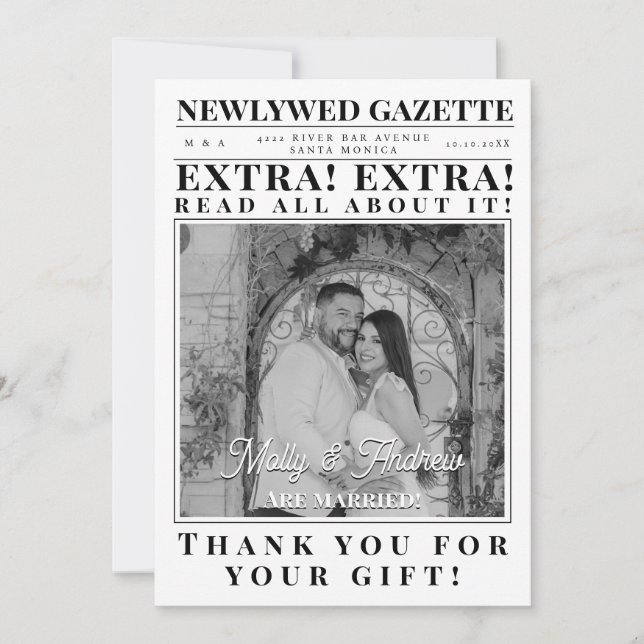 Creative Custom Minimalist Newspaper Photo Wedding Invitation (Front)