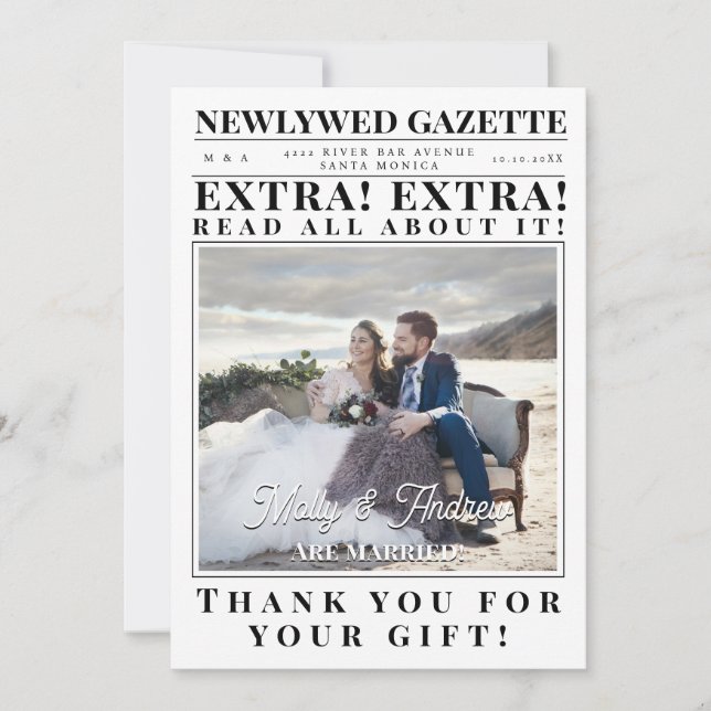 Creative Custom Minimalist Newspaper Photo Wedding Invitation (Front)