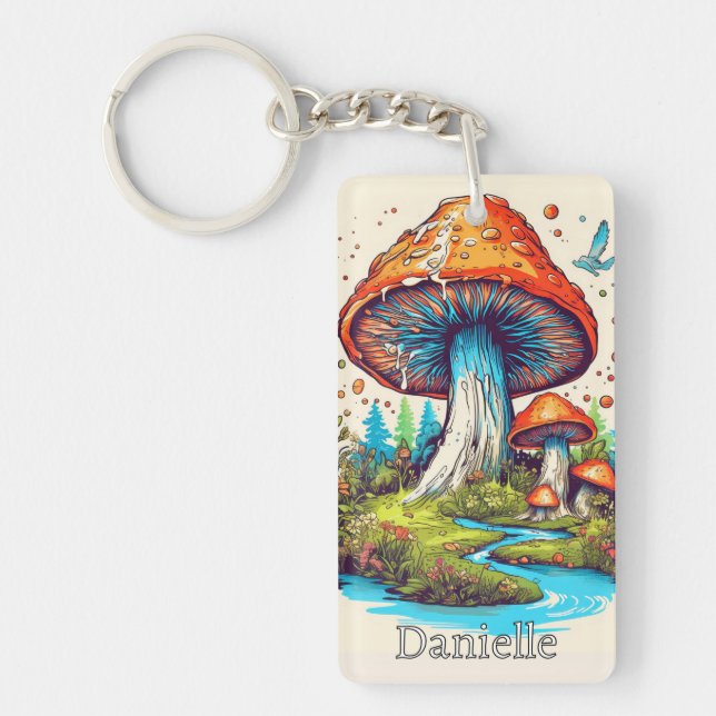 Creative Custom Monogram Psychedelic Mushroom Key Ring (Front)