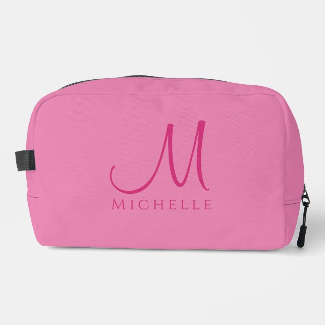 Creative Custom Typography Name Monogram Pink Dopp Kit (Front)