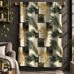 Creative Dark Green Gold Monstera Leaves Blanket A