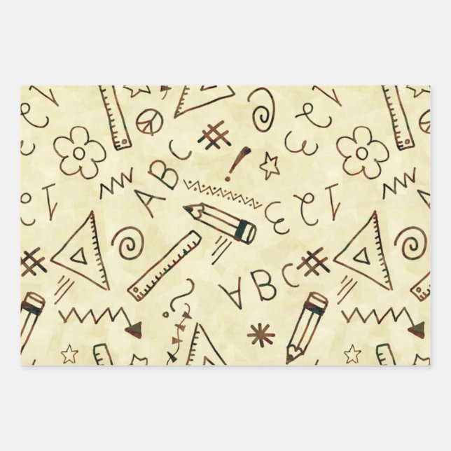 Creative Doodle School, Teacher Themed Pattern Wrapping Paper Sheet (Front)