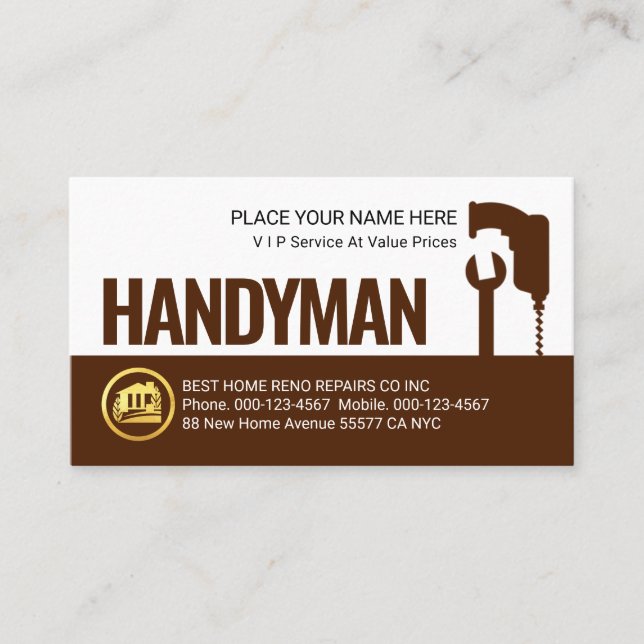 Creative Drill Spanner Handyman Tools Business Card (Front)