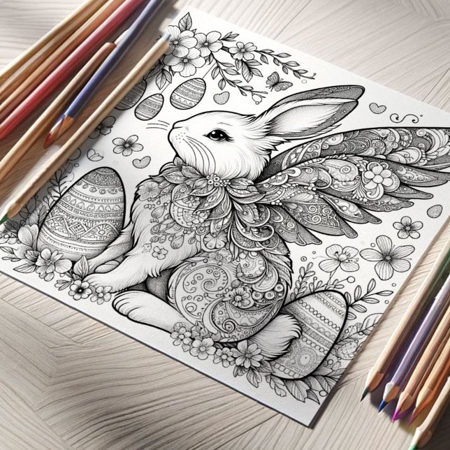 Creative Easter Colouring Pages Printable Poster (Easter coloring pages for adults printable magical bunny rabbit and Easter eggs Do Tell A Belle)