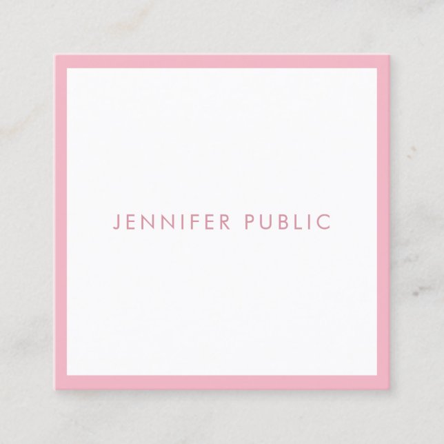 Creative Elegant Pink White Modern Template Trendy Square Business Card (Front)