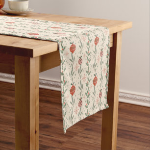 Creative elegant retro red stripes winter greenery short table runner