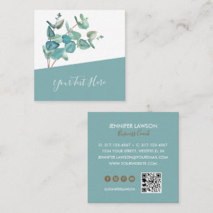Creative Eucalyptus QR Code & Social Media Icons Square Business Card