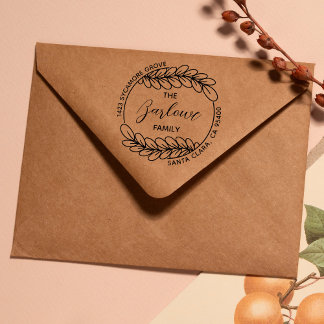 Creative Family Return Address | Elegant Wreath Rubber Stamp